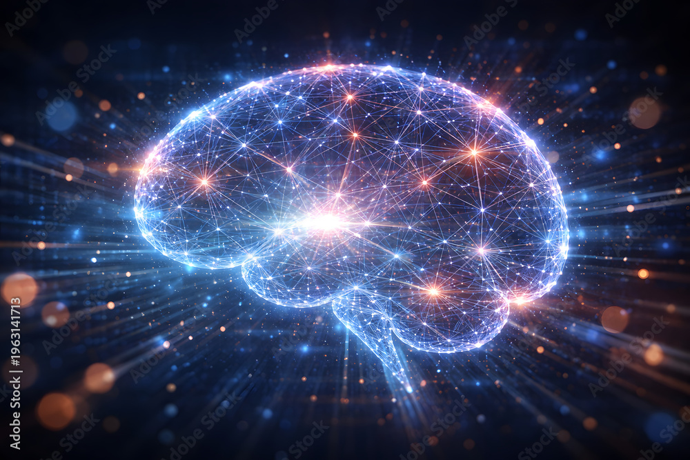 Obraz premium Glowing digital brain with neural network connections