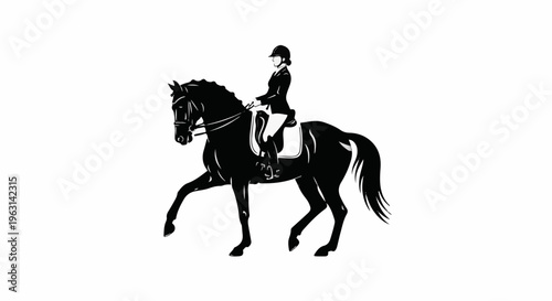Elegant rider atop a powerful horse in a formal equestrian pose