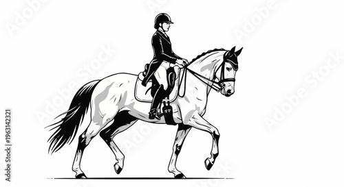 Elegant rider in formal attire guides a graceful horse in motion