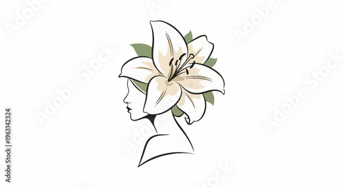 Elegant silhouette of a woman's profile with a large lily adorning her hair