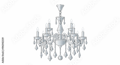 Elegant silver chandelier with crystal drops and candle-like lights