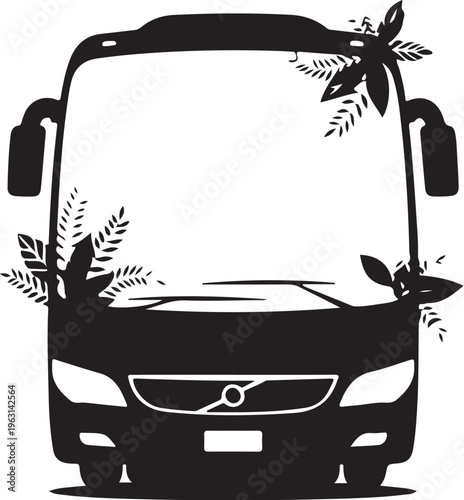 Black silhouette of a bus with leaves vehicle