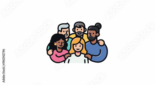 Diverse group of friends smiling and embracing, representing unity and togetherness