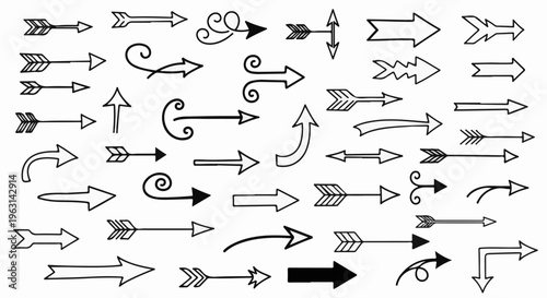 Diverse hand-drawn arrows pointing in various directions, styles, and directions