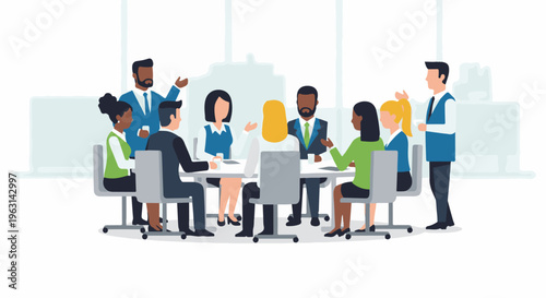 Diverse professionals collaborating around a modern office meeting table