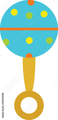 Flat illustration of a vibrant baby rattle toy.