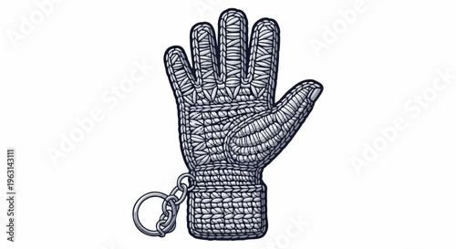 Detailed silver knitted glove with keychain attachment