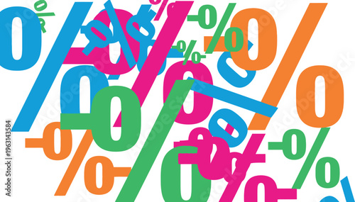Colorful Overlapping Percentage Symbols Abstract Background - Vibrant Discount and Interest Rate Pattern Vector - Isolated Minimalist Finance, Sales, and Math Design Concept