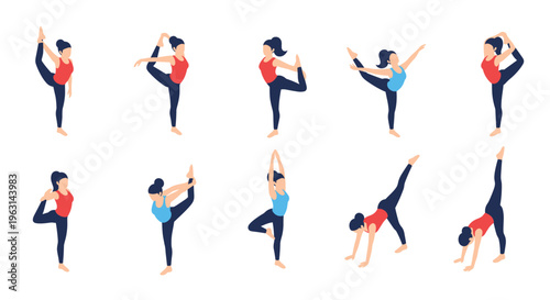 Collection of women performing various yoga poses and stretching exercises for better health, flexibility, and physical wellness.