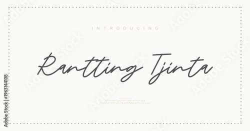 Rantting Tjinta, Script luxury wedding alphabet letters font with tails. Typography elegant classic serif fonts and number decorative vintage retro concept for logo branding. vector illustration
