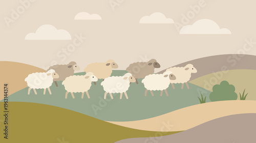 A Group of Sheep Grazing Peacefully in a Pastoral Landscape.
