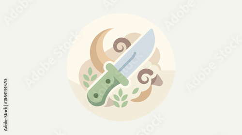 Detailed Illustration of a Sharp Knife with a Green Handle.