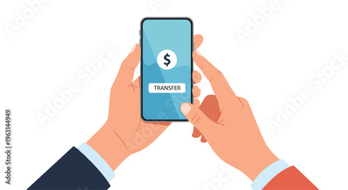 Person using a mobile banking application on a smartphone to transfer money with a single tap of a finger on the screen.