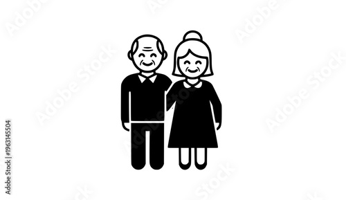 Happy Grandparents Couple Silhouette Icon Standing Together Vector Symbol