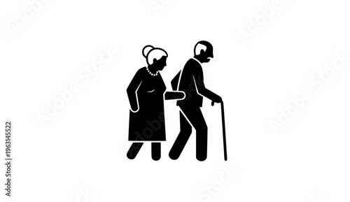 Grandparents Couple Silhouette Icon Walking Together Vector Illustration
