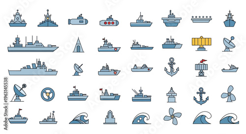 Set of Naval Warship and Maritime Equipment Icons