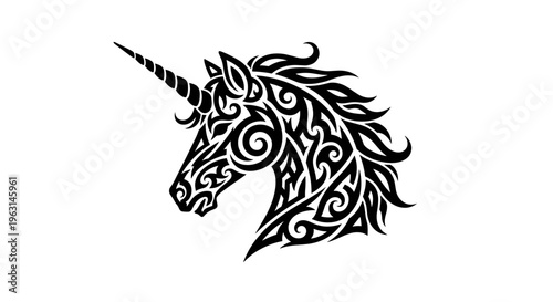 Black Unicorn Head Illustration.