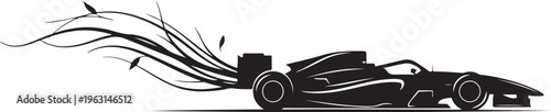 Black silhouette of a speeding race car with motion lines