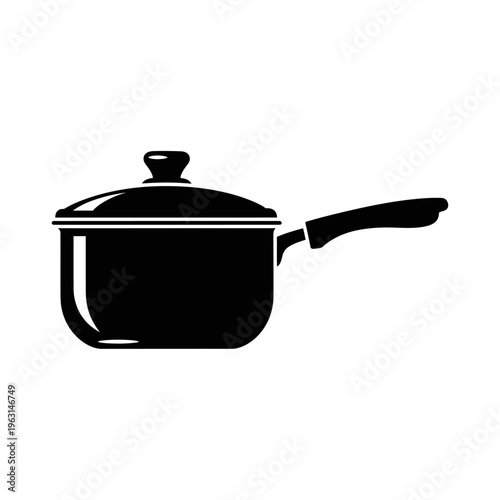 Black Saucepan with Lid Kitchen Cookware Silhouette Icon
