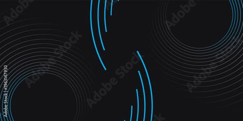 3D red black dynamic techno background on dark space. Tech banner with rotating circles style decoration. Modern graphic design element