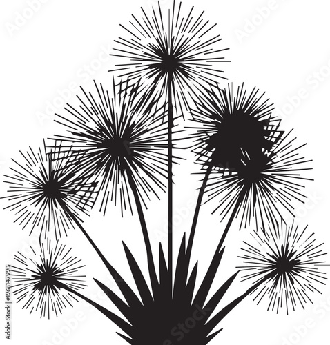 Dandelion flower silhouette for summer meadow and nature design vector illustration