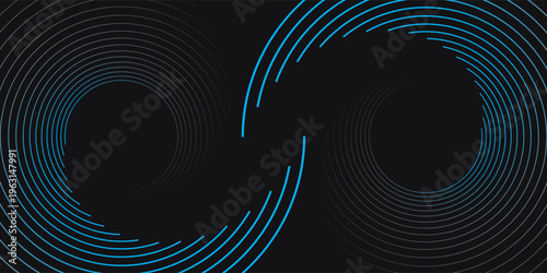 3D red black dynamic techno background on dark space. Tech banner with rotating circles style decoration. Modern graphic design element