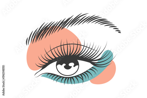 =Beautiful woman eye with long eyelashes. Abstract eye makeup. Fashion illustration.