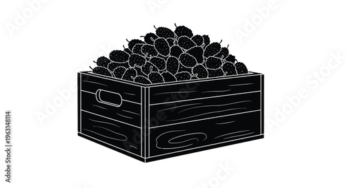 Blackberries overflowing from a wooden crate a striking silhouette