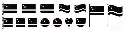 Curaçao Flag Black and White Icon Set Monochrome Vector Illustration of National Symbol.