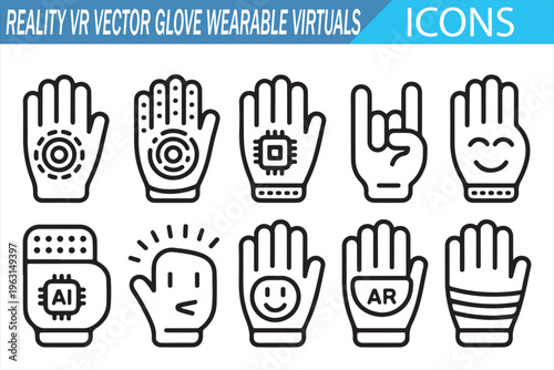 Wearable VR icons collection with digital interaction and motion control symbols