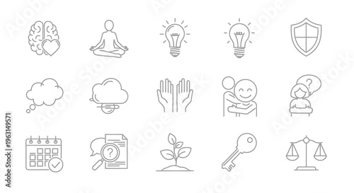 Collection of mental health and wellness concept line icons silhouette