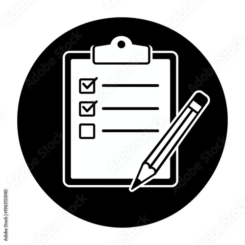Vector of a checklist on a clipboard with a pencil placed on top