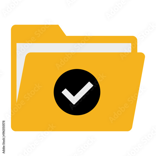 Bright yellow vector folder icon with a checkmark symbol