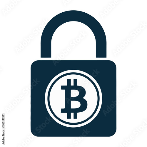Secure padlock vector icon with a bitcoin symbol representing cryptocurrency security