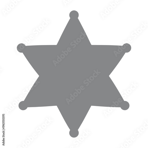 Grey vector star badge with six points and rounded tips