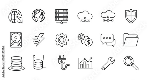 Collection of linear network and data icons a minimalist silhouette