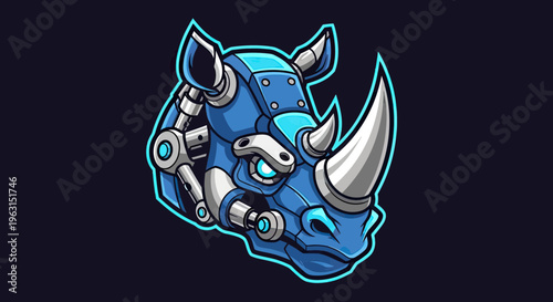 Mechanical Robotic Rhinoceros Head Mascot Logo Illustration for Esport and Gaming Team Vector Design