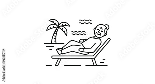 Relaxing senior man in a deck chair by the sea silhouette