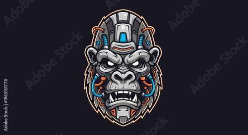 Futuristic Cyborg Gorilla Mascot Logo Illustration with Mechanical Armor and Wires for Esports or Gaming