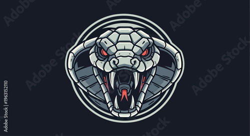 Cobra Snake Mascot Logo with Open Mouth and Sharp Fangs, Aggressive Serpent Head Vector Illustration for Esports and Gaming Team Branding