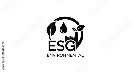 ESG environmental logo featuring leaves and water drops a black silhouette