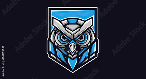 Robotic Owl Esports Logo Mascot Design with Shield for Gaming Teams and Cyber Identity