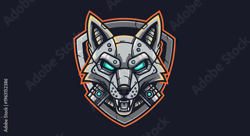 Cybernetic Wolf Mascot Logo with Mechanical Robotic Details and Glowing Eyes for E-sports and Gaming Branding