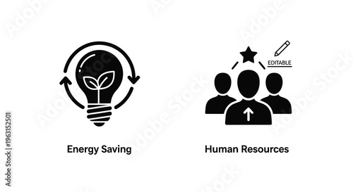 Icons representing energy saving human resources and innovation silhouette
