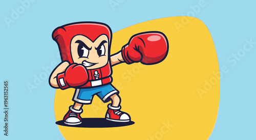 Boxer cartoon character punching with red gloves in dynamic illustration