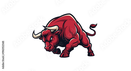 Bold red bull illustration powerful animal mascot design isolated on white