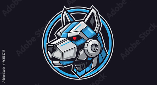 Futuristic Cybernetic Robotic Wolf Mascot Logo for Gaming and Esports Vector Illustration