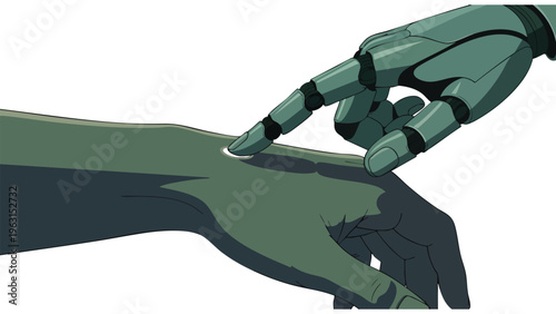 AI Robot Finger Touches Human Hand - Futuristic Technology Interaction Concept