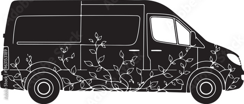 Black van with white floral pattern white floral vehicle