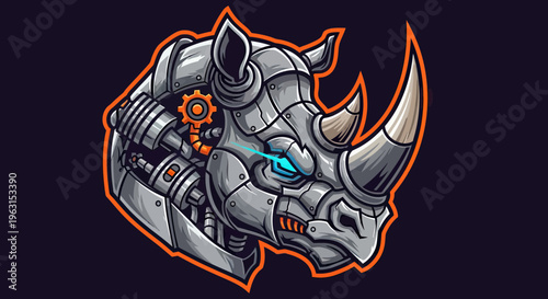 Robotic Rhinoceros Head Mascot Logo, Cybernetic Rhino Vector Illustration for Esports and Gaming Branding
